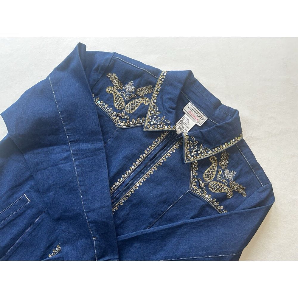 Victor Costa Blue Embellished Jean Jacket